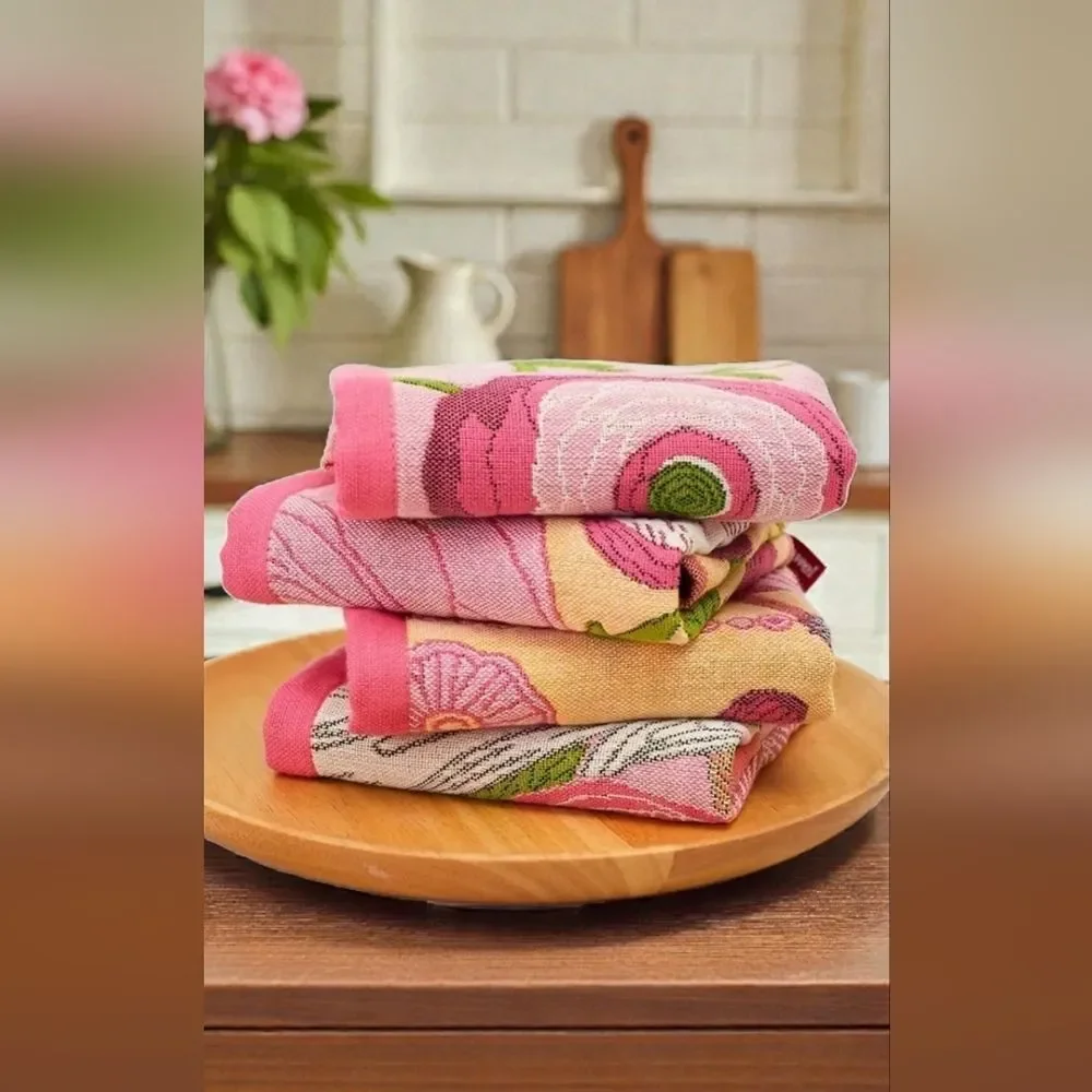 Floral Pink and Yellow Kitchen/ Bathroom Hand Towels 4pk